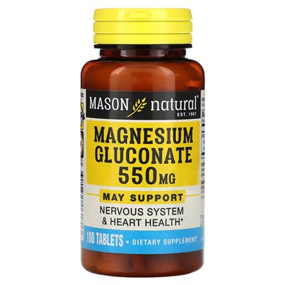 Mason Natural, glukonian magnezu, 550 mg, 100 tabletek
