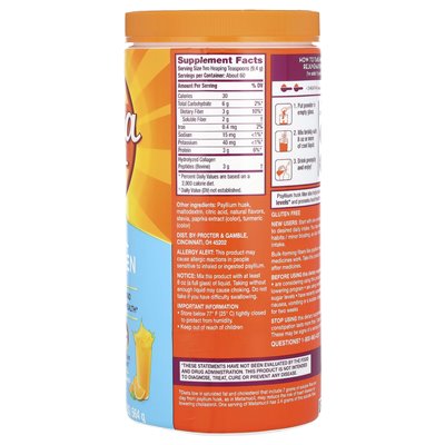 Metamucil, włókno + peptydy kolagenowe, ultra gładki pomarańcza, 19,9 uncji (564 g)