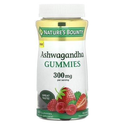 Nature's Bounty, Ashwagandha, mieszane jagodowe, 300 mg, 60 gummy (150 mg na gumę)