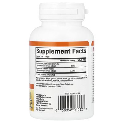 Czynniki naturalne, luteina, 20 mg, 60 miękkich