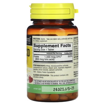 Mason Natural, kwas foliowy, 800 mcg, 100 tabletek Mason Natural, kwas foliowy, 800 mcg, 100 tabletek