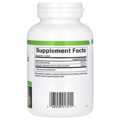Czynniki naturalne, chlorowodorek betainy z kozieradką, 500 mg, 180 kapsułek wegetariańskich