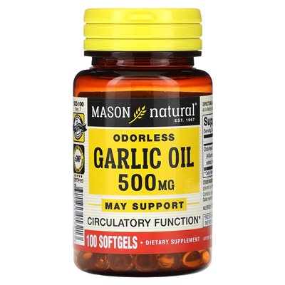 Mason Natural, bezwonny olej czosnkowy, 500 mg, 100 miękkich