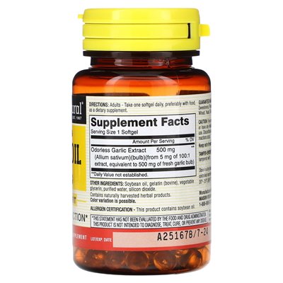 Mason Natural, bezwonny olej czosnkowy, 500 mg, 100 miękkich