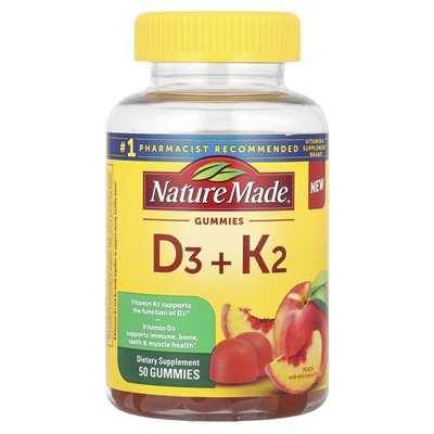 Natura wykonana, witamina D3 + K2, brzoskwinia, 50 gumzy