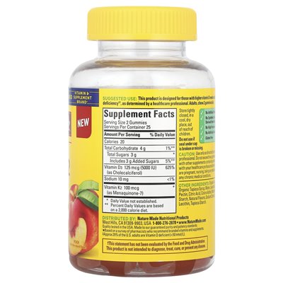 Natura wykonana, witamina D3 + K2, brzoskwinia, 50 gumzy