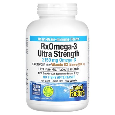 Naturalne czynniki, ultra wytrzymałość RXOMEGA-3 z witaminą D3, 150 miękkich