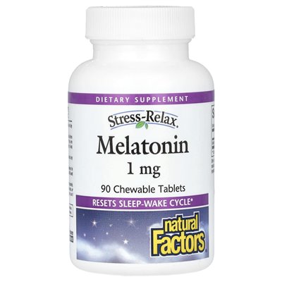 Czynniki naturalne, relax stres, melatonina, 1 mg, 90 tabletek do żucia