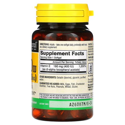 Mason Natural, Vitamin E, 180 mg (400 IU), 100 soft