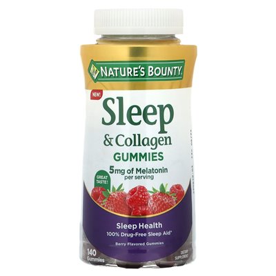 Nature's Bounty, Sleep &amp Collagen Gummies, Berry, 5 mg, 140 gummy (2,5 mg na gumę)