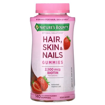 Nature's Bounty, włosy, skór i gwoździe, truskawki, 140 gumzy
