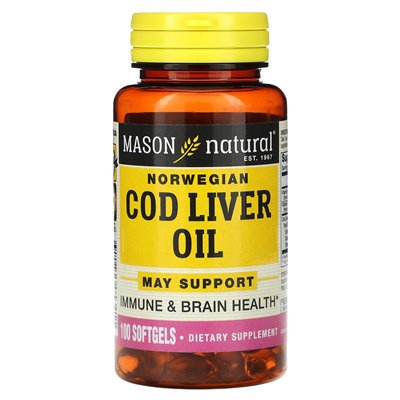 Mason Natural, norweski olej z wątroby dorsza, 100 miękkich
