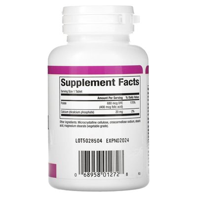 Czynniki naturalne, kwas foliowy, 400 mcg, 90 tabletek