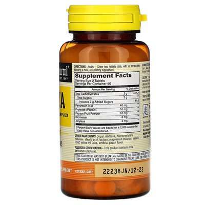 Mason Natural, Papaya, kompleks enzymu trawiennego, 100 żuć