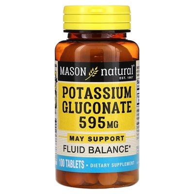 Mason Natural, Glukonian potasu, 595 mg, 100 tabletek Mason Natural, Glukonian potasu, 595 mg, 100 tabletek