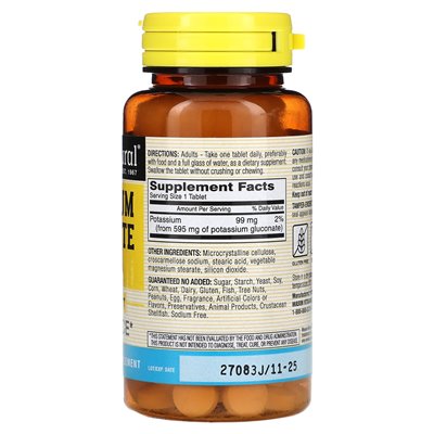 Mason Natural, Glukonian potasu, 595 mg, 100 tabletek Mason Natural, Glukonian potasu, 595 mg, 100 tabletek