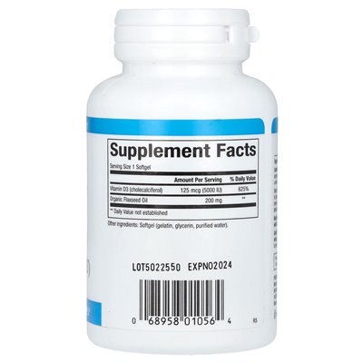Czynniki naturalne, witamina D3, 125 mcg (5000 IU), 120 miękkich