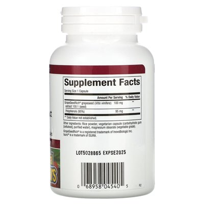 Naturalne czynniki, winogron, ekstrakt z nasion winogron, 100 mg, 120 kapsułek wegetariańskich
