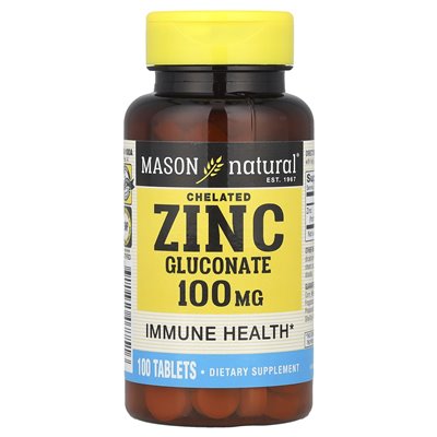 Mason Natural, chelatowany glukonian cynku, 100 mg, 100 tabletek