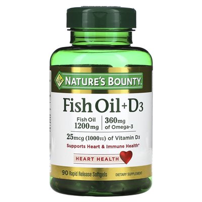 Nature's Bounty, Fischöl + D3, 90 schnell freisetzende Softgelkapseln