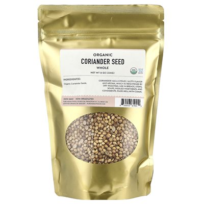 Pure Indian Foods, Organiczne Nasiona kolendry, całość, 8 uncji (226 g)
