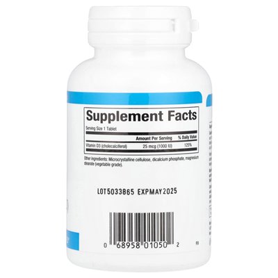Czynniki naturalne, witamina D3, 25 mcg (1000 IU), 90 tabletek