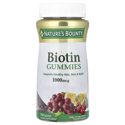 Nature's Bounty, Biotyna Gummies, Winogrono, Pomarańcza & Wiśnia, 1,000 mcg, 110 Gummies Nature's Bounty, Biotyna Gummies, Winogrono, Pomarańcza & Wiśnia, 1,000 mcg, 110 Gummies
