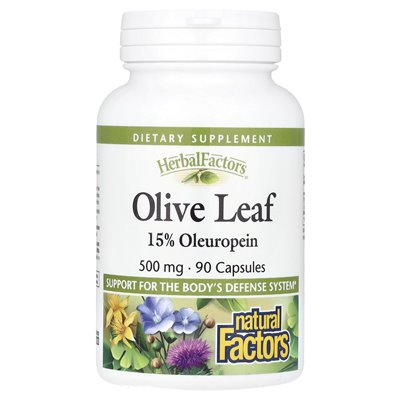 Czynniki naturalne, HerbalFactors®, liść oliwek, 500 mg, 90 kapsułek Czynniki naturalne, HerbalFactors®, liść oliwek, 500 mg, 90 kapsułek