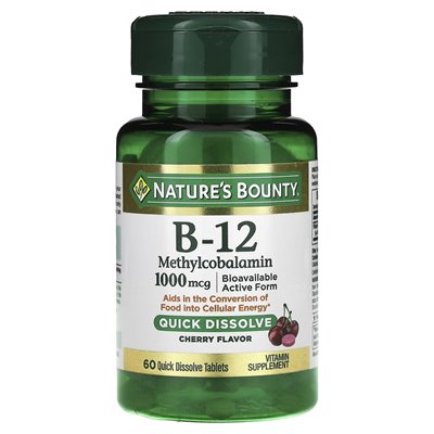 Nature's Bounty, B-12 Methobalamin, Cherry, 1000 mcg, 60 Quick Dissolve Tablets