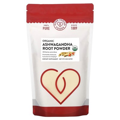Pure Indian Foods, Organic Ashwagandha Root Powder, 8 uncji (227 g)