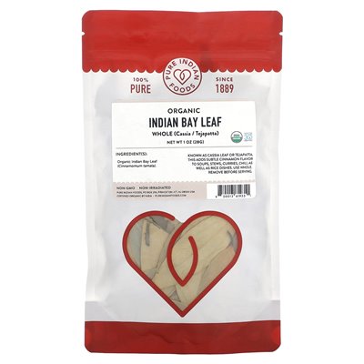 Pure Indian Foods, Organic Indian Bay Leaf, cała, 1 uncja (28 g) Pure Indian Foods, Organic Indian Bay Leaf, cała, 1 uncja (28 g)