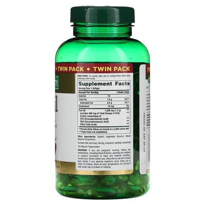 Nature's Bounty, olej rybny, podwójny pakiet, 1200 mg, 180 miękkich zwolnień