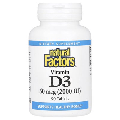 Czynniki naturalne, witamina D3, 50 mcg (2000 IU), 90 tabletek