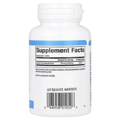 Czynniki naturalne, witamina D3, 50 mcg (2000 IU), 90 tabletek