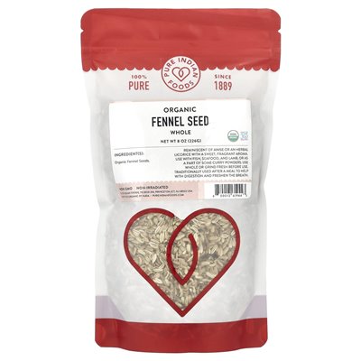Pure Indian Foods, organiczne nasiona kopru włoskiego, całość, 8 uncji (226 g)
