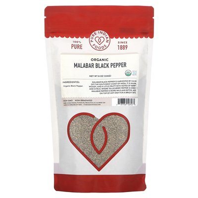 Pure Indian Foods, Bio-Malabar-Schwarzer Pfeffer, 8 Uncji (226 g)