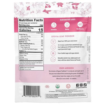 Tradycje organiczne, proszek do liści Stevia, 3,5 uncji (100 g)