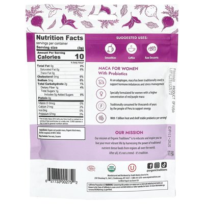 Organic Traditions, MACA für Frauen mit Probiotika, 5,3 oz (150 g)
