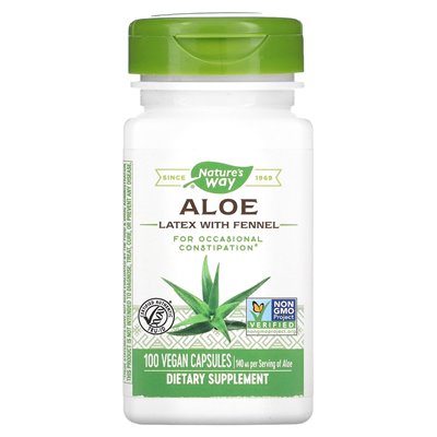 Nature's Way, Aloe Latex z kopru włoskiego, 140 mg, 100 wegańskich kapsułek