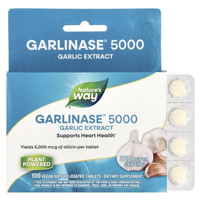 Nature's Way, Garlinase® 5000, ekstrakt z czosnku, 320 mg, 100 wegańskich tabletek powlekanych jelitami