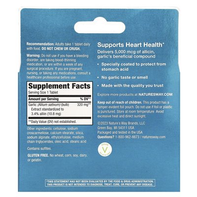 Nature's Way, Garlinase® 5000, Garlic Extract, 320 mg, 100 vegan enteric-coated tablets