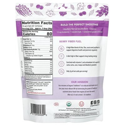 Organic Traditions, Fiber Fuel Cocktail Boost, Beere, 10,6 oz (300 g)