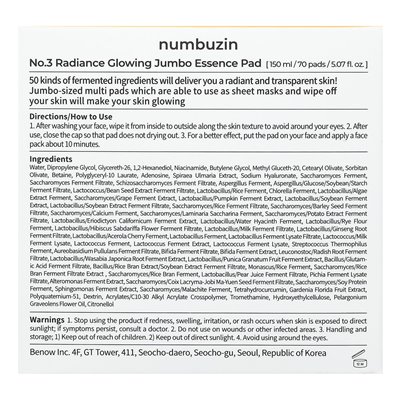 Numbuzin, No. 3 Luminous Jumbo Essence Pad, 70 pads, 5.07 fl oz (150 ml)