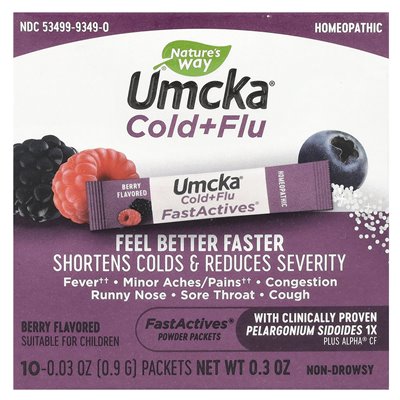 Nature's Way, Umcka, Fast Actives, Cold + Flu Relief, Non-Drowsy, Berry Flavor, 10 Powder Packets Nature's Way, Umcka, Fast Actives, Cold + Flu Relief, Non-Drowsy, Berry Flavor, 10 Powder Packets