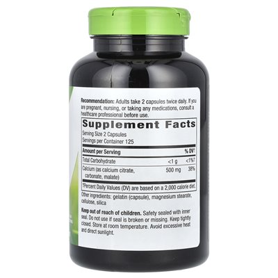 Natury, cytrynian wapnia, 500 mg, 250 kapsułek (250 mg na kapsułkę)
