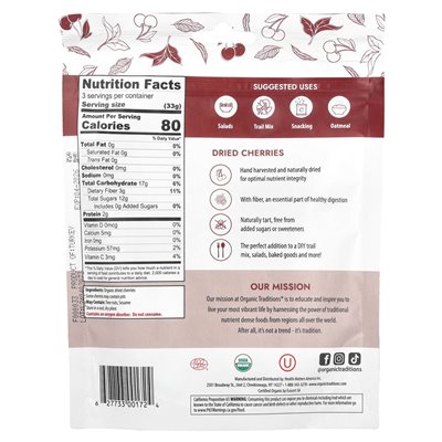 Traditions Organic Dried Cherries, 3.5 oz (100 g)