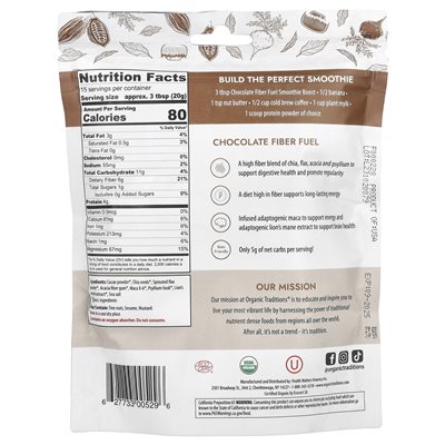 Organic Traditions, Fiber Fuel Smoothie Boost, Chocolate, 10.6 oz (300 g) Organic Traditions, Fiber Fuel Smoothie Boost, Chocolate, 10.6 oz (300 g)