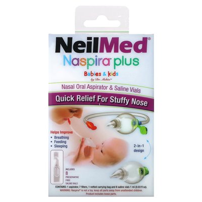 NeilMed, Naspira Plus, Nasal Oral Aspirator & Saline Vials, Babies & Kids, 17 Piece Set