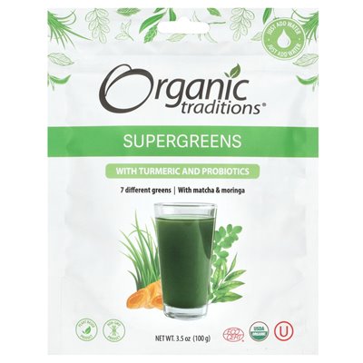 Tradycje organiczne, supergreens z kurkumą i probiotykami, 3,5 uncji (100 g)