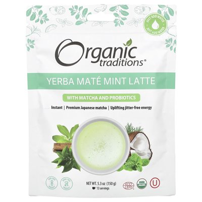 Tradycje organiczne, Yerba Mate Mint Latte z matchą i probiotykami, 5,3 uncji (150 g)